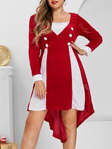 Rosegal Plus Size Velvet Christmas High Low Two Tone Dress