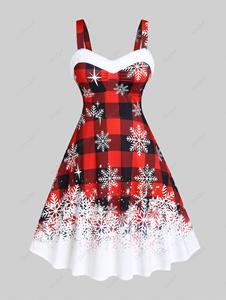 Rosegal Plus Size Plaid Snowflake Print Christmas Midi Dress