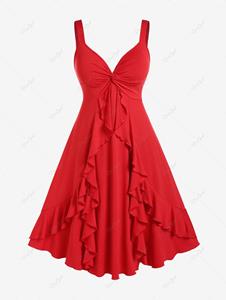 Rosegal Plus Size Valentines Flounce Twist Solid Sleeveless A Line Party Midi Dress
