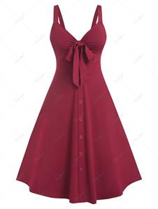 Rosegal Plus Size Mock Button Bowknot Midi Dress