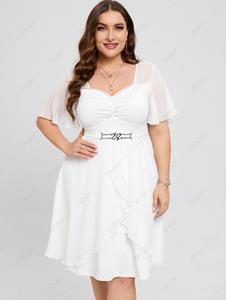 Rosegal Plus Size  Ruched Flounce Lace Trim Flutter Sleeves A Line Wedding Dress