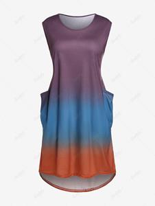 Rosegal Plus Size Pockets Ombre High Low Sleeveless Dress