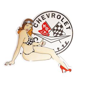 Fiftiesstore Chevrolet Corvette Pin-Up Emaille Bord - 33 x 30cm