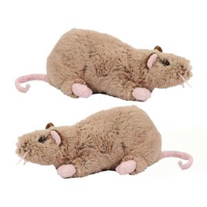 PIA Soft Toys Set van 2x stuks pluche ratten knuffels - bruin - 22 cm -