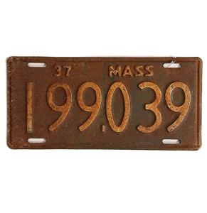 Fiftiesstore Massachusetts Kentekenplaat - 1937 - Origineel
