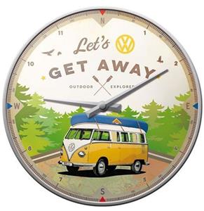 Fiftiesstore Wandklok Volkswagen Bulli Let's Get Away