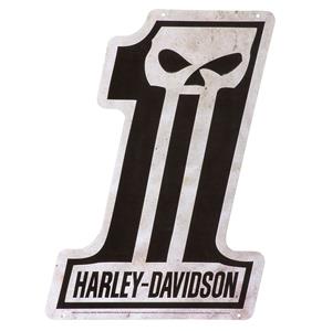 Fiftiesstore Harley-Davidson #1 Schedel Tinnen Bord Met Reliëf - 46 x 32 cm