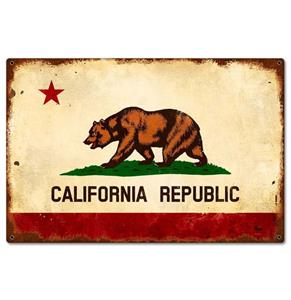 Fiftiesstore California Republic Vlag Zwaar Metalen Bord 39,5 x 60 cm