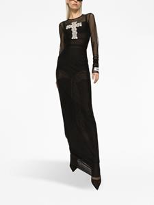 Dolce & Gabbana cross-embellished tulle long dress - Zwart
