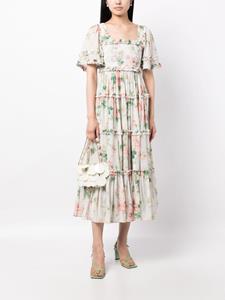 Needle & Thread Harlequin Rose floral-print chiffon dress - Wit
