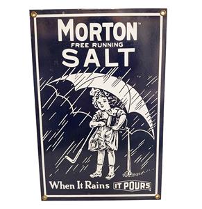 Fiftiesstore Morton Salt Emaille Bord Door Ande Rooney - 30,5 x 20,5 cm - 1990's Origineel