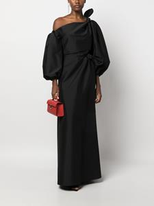 Bernadette puff-sleeve asymmetric long dress - Zwart