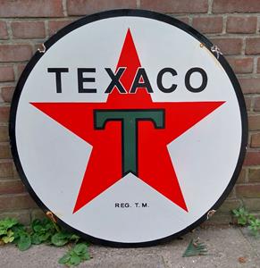 Fiftiesstore Texaco Logo Dubbelzijdig Vintage Emaille Bord - Ø76cm