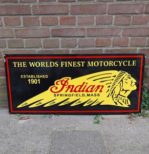 Fiftiesstore Indian Motorcycles Zwart Emaille Bord - 90 x 40cm
