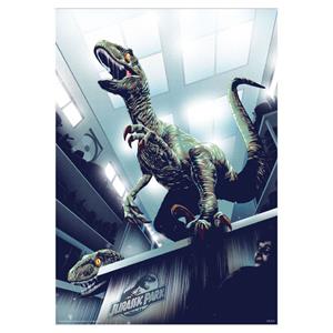 FaNaTtik Jurassic Park Art Print 30th Anniversary Edition Hiding in Kitchen Limited Edition 42 x 30 cm