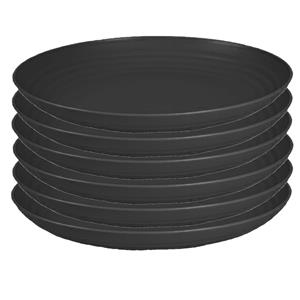 PlasticForte Rond bord/camping bord - 6x - D22 cm - zwart - kunststof - onbreekbaar -