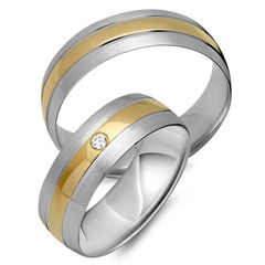 Unique Trouwringen 18 Karaat Geel-Wit Goud Met Diamant