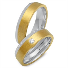 Unique Trouwringen 8K Geel-Wit Goud 16 Diamanten