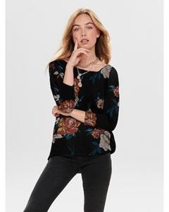 ONLY Longpullover Print 3/4 Arm Shirt Dünner Rundhals Muster Pullover ONLELCOS 5117 in Schwarz-2