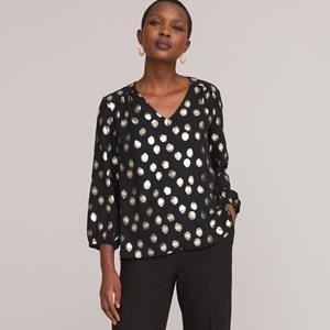 ANNE WEYBURN Glanzende blouse met V-hals, 3/4 mouwen