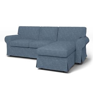 Bemz IKEA - Hoes voor 3-zitsbank Ektorp met chaise longue, Mineral Blue, Fluweel
