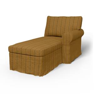 Bemz IKEA - Hoes voor chaise longue Ektorp met armleuning rechts, Mustard Stripe, Moody Seventies Collection