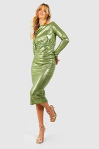 Boohoo Midi Jurk Met Pailletten En Lange Mouwen, Olive