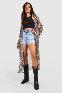 Boohoo Luipaardprint Kimono Met Wijde Mouwen, Natural