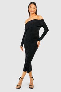 Boohoo Bardot Long Sleeve Slinky Midaxi Dress, Black