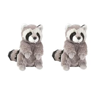 Wild Republic 2x stuks pluche grijze wasbeer/wasberen knuffel 25 cm speelgoed -