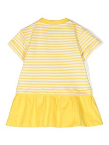 Moschino Kids logo-embroidered striped dress - Geel