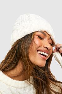 Boohoo Cable Knit Beanie, Ivory