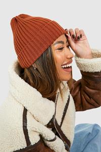 Boohoo Rib Knit Beanie, Mocha