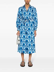 Odeeh graphic-print silk dress - Blauw