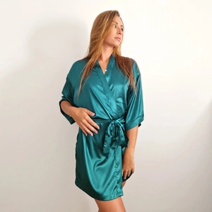 HappyBed Kimono Satijn - One Size - Badjas - Paon - 87x118 cm