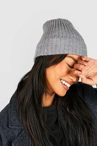 Boohoo Rib Knit Beanie, Grey