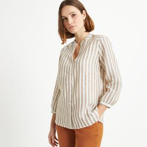 ANNE WEYBURN Gestreepte blouse in linnen, ronde hals, 3/4 mouwen