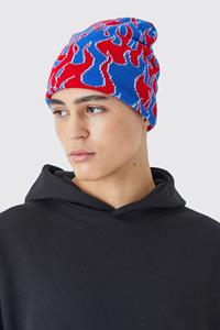 Boohoo Flames Contrast Graphic Beanie, Red