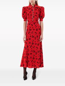 Alessandra Rich rose-print flared silk dress - Rood