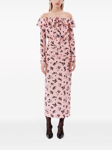 Alessandra Rich floral-print ruffle off-shoulder dress - Roze