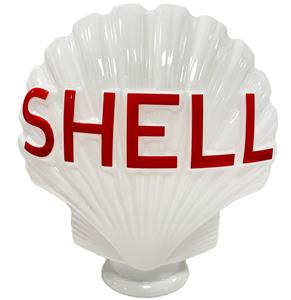 Fiftiesstore Shell Glazen Schelp Benzinepompbol Rode Letters 40 cm