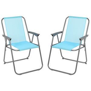 Sunnydays camping/strand stoel - 2x - aluminium - inklapbaar - blauw - L53 x B55 x H75 cm -