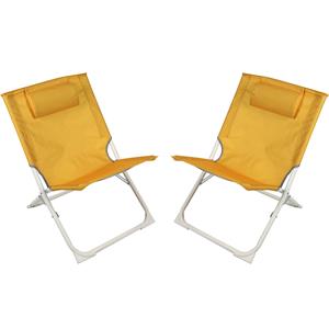 Sunnydays camping/strand stoel - 2x - aluminium - inklapbaar - geel - L49 x B62 x H61 cm -