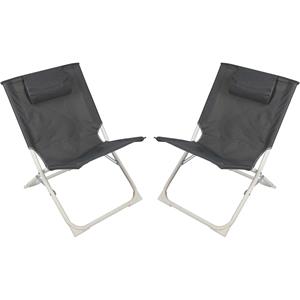 Sunnydays camping/strand stoel - 2x - aluminium - inklapbaar - grijs - L49 x B62 x H61 cm -