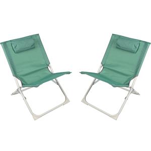 Sunnydays camping/strand stoel - 2x - aluminium - inklapbaar - groen - L49 x B62 x H61 cm -