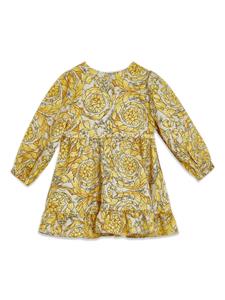 Versace Kids Barocco-print silk dress - Geel