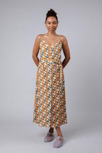 Brava Fabrics Damen vegan Strap Long Dress Big Tiles Ocker