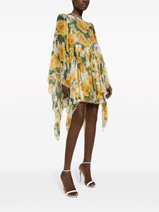 Dolce & Gabbana Zijden chiffon jurk met roosprint - Wit