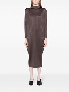 Pleats Please Issey Miyake long-sleeved pleated shift dress - 18 OLIVE GRAY