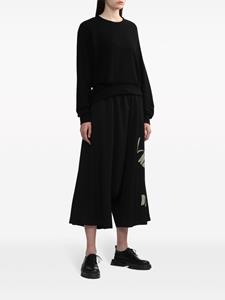 Y's Test Drawing-print wool cropped trousers - Zwart
